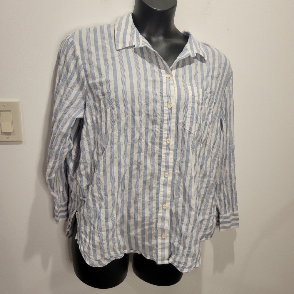 Madewell size 1x white blue stripes long sleeves button down